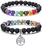 LYLYMIMI Lava Rock Bead Diffuser Bracelet for Men Women Aromatherapy Chakra Tree of Life Charm Yoga Stress Relief Bracelets (2 Pcs Colored)