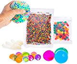 SENSORY WATER BEADS PACK + STRESS BALL FOR KIDS [20,000 Small/100 Large/6 Balloons] Squishy Water Gel Beads Pack for Sensory Kids - Best Tactile Sensory Toys for Kids with Autism ADHD & Sensory Needs